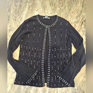 Claudia D. Black Beaded Cardigan Sweater Women’s Small Metallic Knit Holiday Top